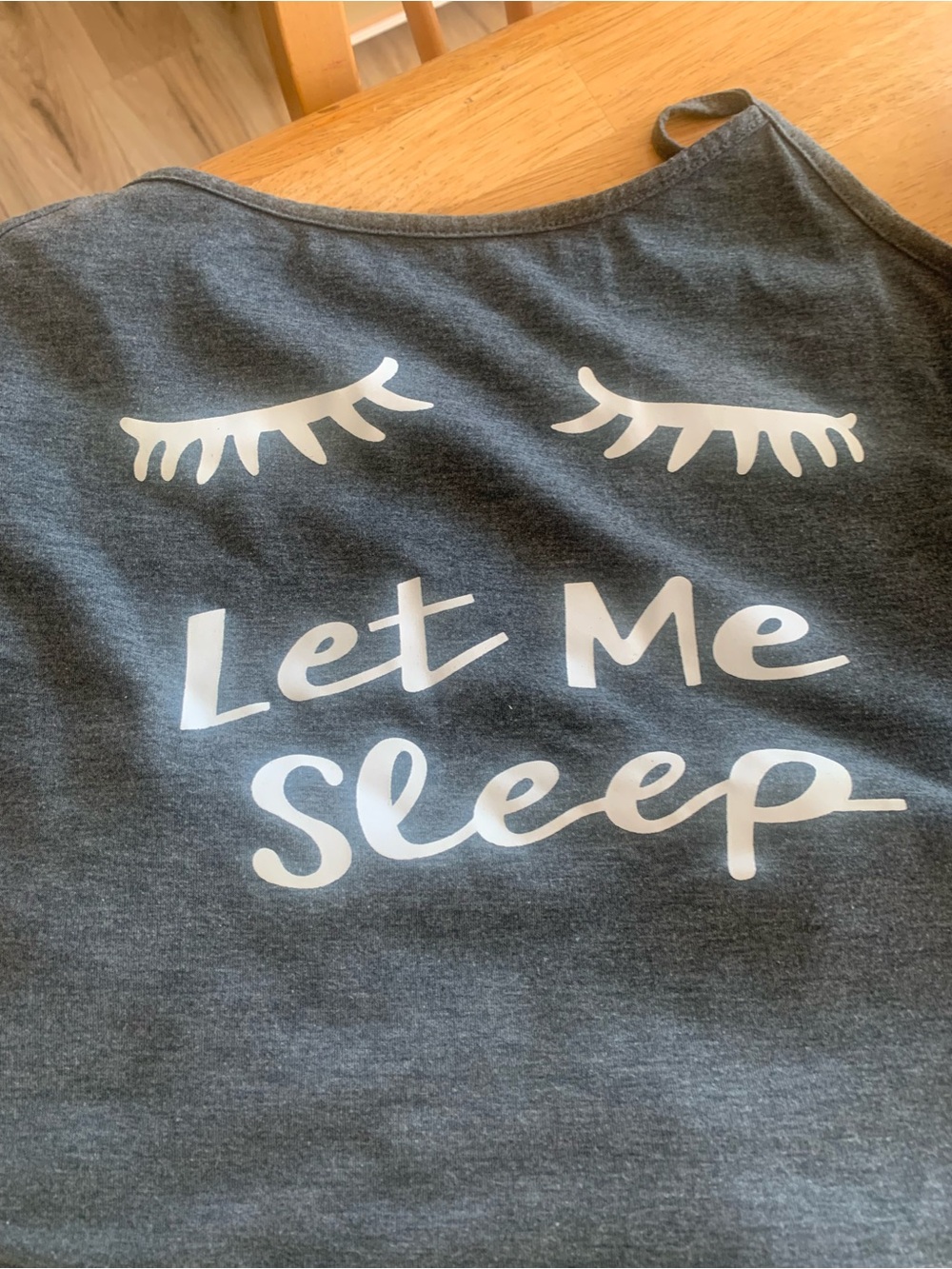 Let Me Sleep Graphic Sleep Tank - Gray pajamas.